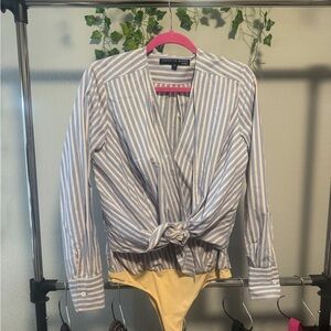 Veronica Beard Blue and Cream Striped Blouse